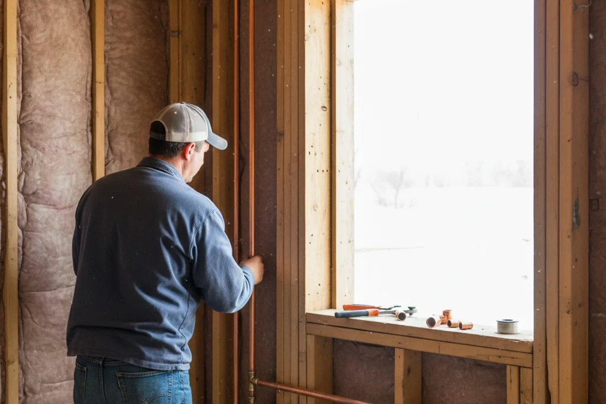 Licensed plumber running new copper supply lines in a Bloomington home